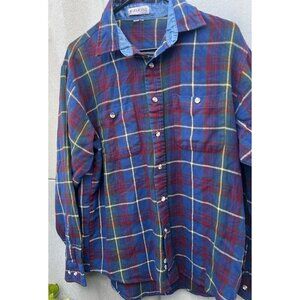 Vintage Windridge Men’s Size Medium Blue Flannel Plaid Long Sleeve Shirt